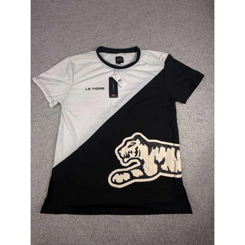 Le Tigre Mens Colorblock Tiger Graphic T-Shirt Black White LA1-377 Large NWT